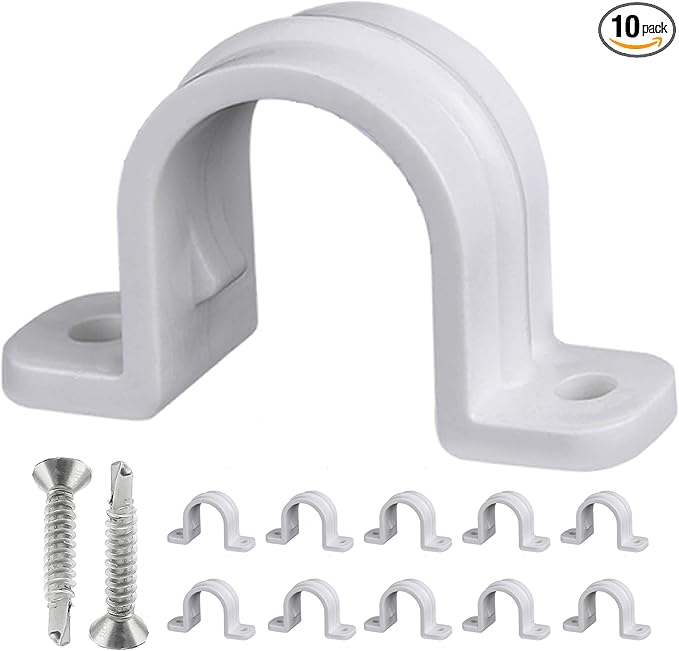 10 Set Pipe Clamps,SCH 3/4 in (Φ25MM) PVC Pipe Strap Clips,Two Hole Plastic Pipe Clamps,Conduit Strap Clamps