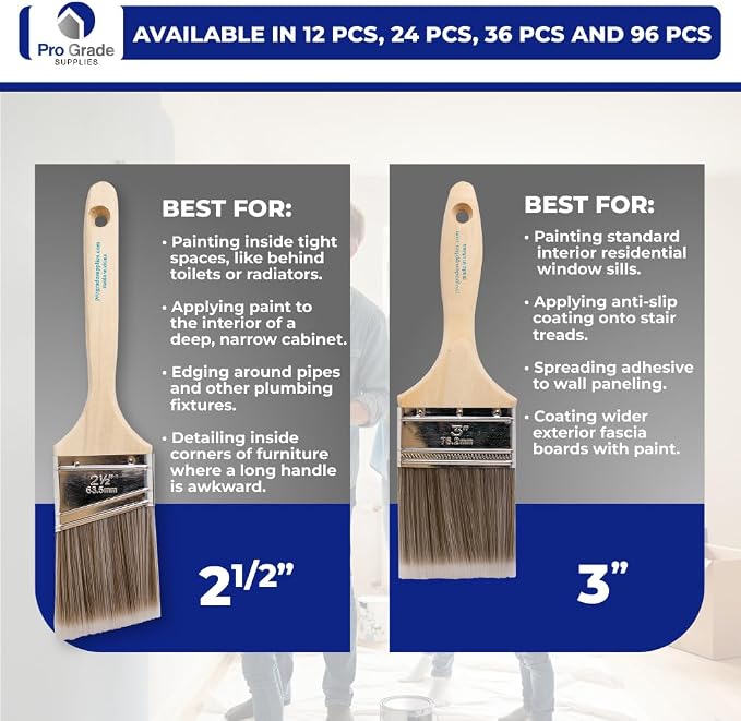 Pro Grade Paint Brushes, Flat & Angled Paint Brush Set, Walls & Trim, decks | - Image 4