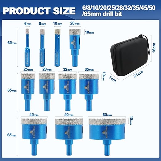 Tile Hole Saw Kit Diamond- BRSCHNITT 11pcs Diamond Core Drill Bit for Porcelain Tile Ceramic Marble Granite Drilling Triangle Shank