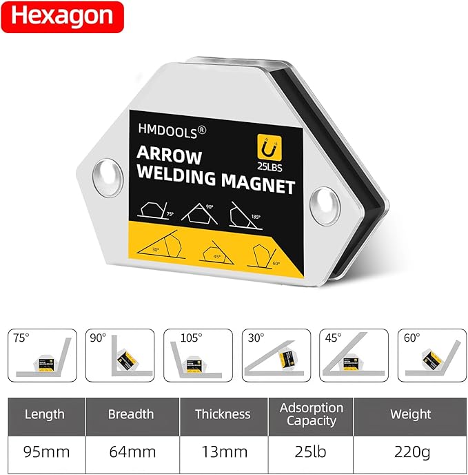 Welding Magnets Small Set,6 Pieces of Magnetic Welding and Clamps Holder 25LB & 10LB,2Pcs Arrow,2Pcs Hexagon,2Pcs Mini,Power Welding Accessories and Tools,Welding for Car