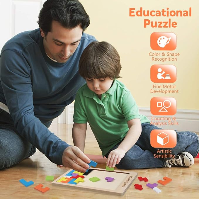 Coogam Wooden Blocks Puzzle Brain Teasers Toy Tangram Jigsaw Intelligence - Image 2