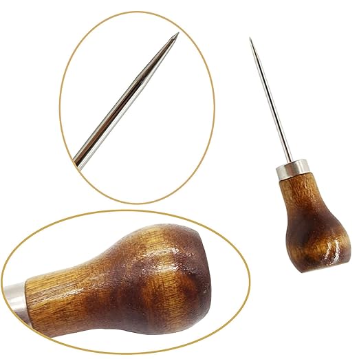 10PCS Wooden Handle Scratch Awl for Leather Punch Hole or DIY Handmade Pin Punching Needles