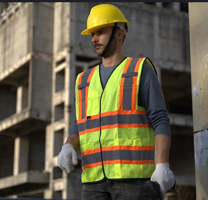 Dazonity Safety Vest with Multi-Pockets,2pcs,Reflective & High Visibility for Work,Construction,Parking,Warehouse,Yellow