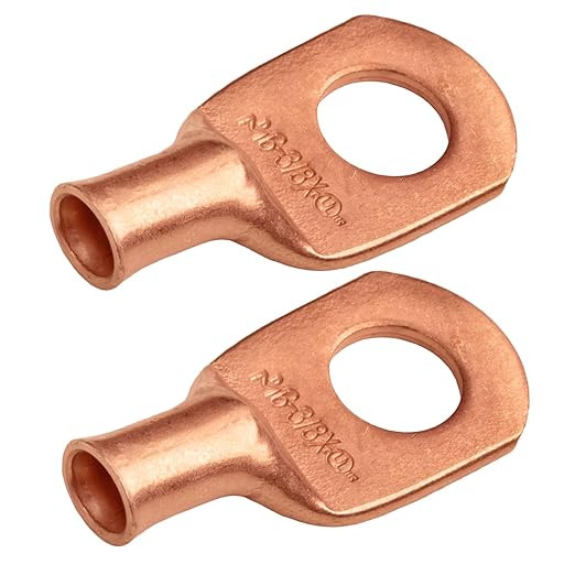 SELTERM 2pcs 6 AWG 3/8" Stud (Wide Pad) Copper Wire Lugs, Battery Lugs,Ring Terminals,Battery Cable Ends, 6 Gauge Ring Terminal Connectors,UL Heavy Duty Bare Copper Eyelets Battery Terminal Connectors