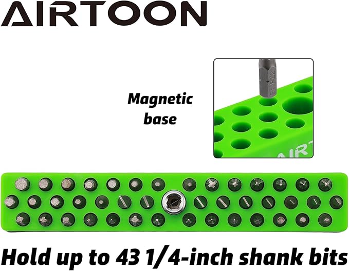 AIRTOON 2PCS 1/4" Magnetic Hex Bit Holder, 43 Holes Bit Storage with Strong Magnetic Base, Magnetic Screwdriver Bit Organizer, Red and Green