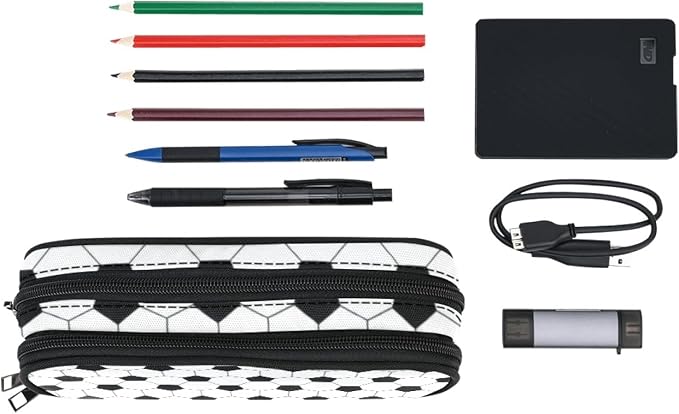 Soccer Skin Pencil Pouch Case for Boys Teen Girls Women Black and White | Large - Image 2