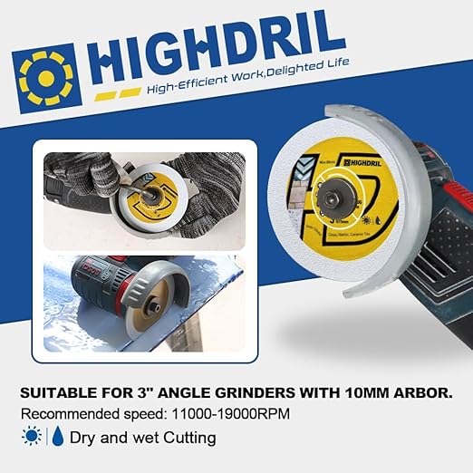 HIGHDRIL Diamond Glass Blade 3" 75mm x Arbor 3/8" 10mm - 4pcs Angle Grinder Cutting Disc for Cutting Glass Marble Tile Jade Crystal Wine Bottle