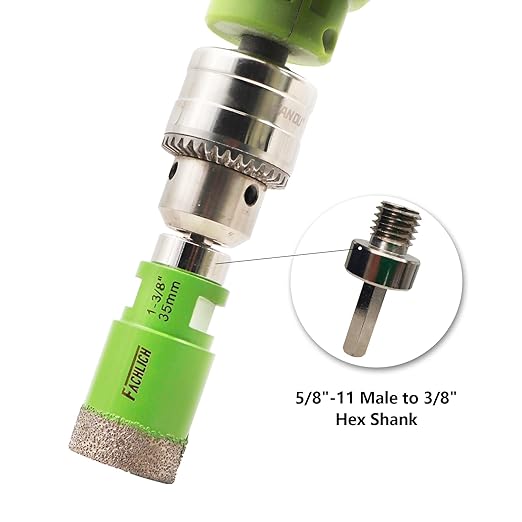 Diamond Core Drill Bits 1-3/8" 35mm 5/8-11 Thread Plus Adapter 5/8"-11 Male to 3/8" Hex Shank,Tile Hole Saws for Porcelain Tile,Granite,Marble,Concrete,Masonry