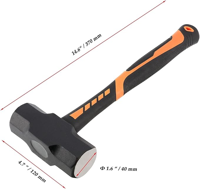 JOIKIT 2 PCS 3 Pound Sledge Hammer, Drilling/Crack Hammer with Forged Steel Head and Non-Slip Shock Absorbing Grip, Solid Construction for Demolition Work