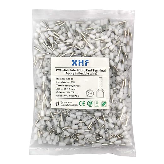 XHF 1000 PCS AWG 16/1.5mm² Wire Ferrules Insulated Copper Crimp Connectors, Crimp Pin Cord End Terminals White