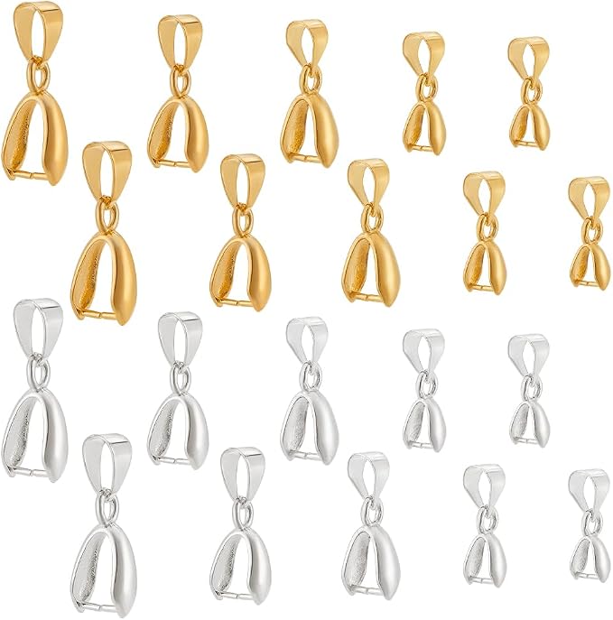PH PandaHall 100pcs 5 Sizes Pendant Pinch Bail Clip, Brass Pendant Connector by PHPandaHall