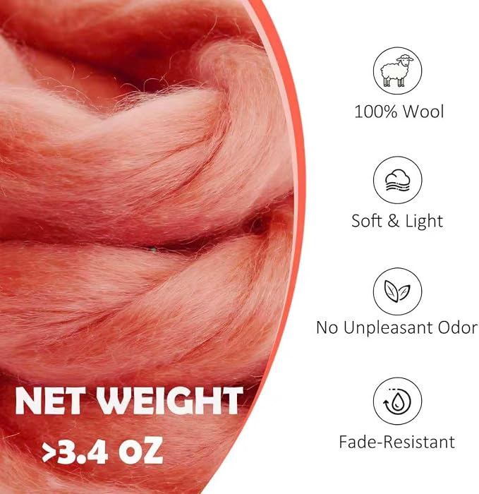 3.4oz Needle Felting Wool Red-Brown, Wool Roving - Image 2