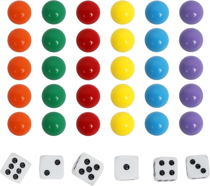 0.71Inch 30 Wahoo Marbles & 6 Dice Set, 5 of Each 6 Colors, 18mm Replacement - Image 6