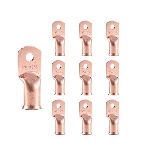 10pcs 2/0 AWG-1/4”(M6) Ring Terminals 00 Gauge Copper Wire Lugs Battery Cable Ends Heavy Duty Battery Cable Terminal Connectors