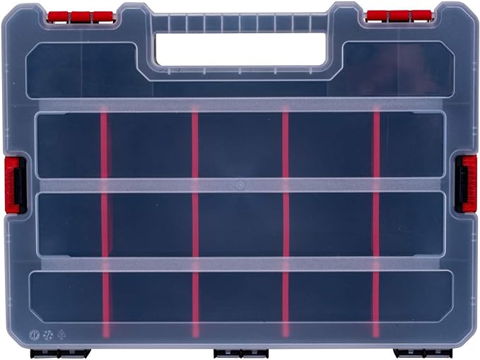 2-Pack Small Parts Organizer Box – Stackable Hardware Storage Organizer Case with 20 Compartments & Dividers – Screw, Nut, Bolt, Drill Bit Organizer for Garage, Workshop, Crafts