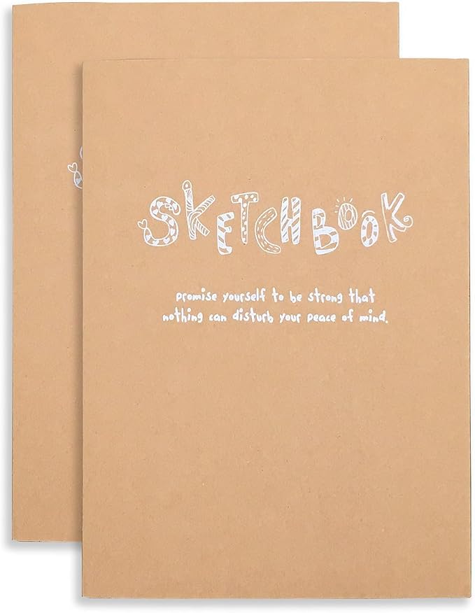 Kraft Cover Drawing Notebook & Sketchbook – Set of 2 Blank Plain Sketch Books – - Image 2