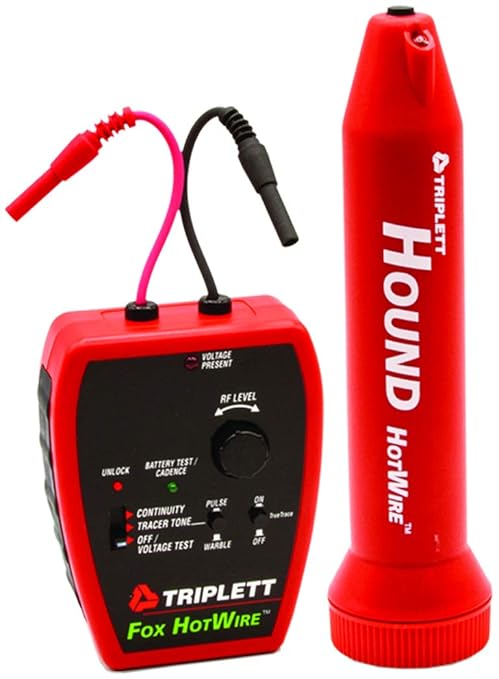 Triplett 3388 Fox & Hound HotWire Live Wire Tone and Probe Wire Tracing Kit with Adjustable Sensitivity - Traces Wires from 0 ~ 250 VAC and up to 1000 ft,Black