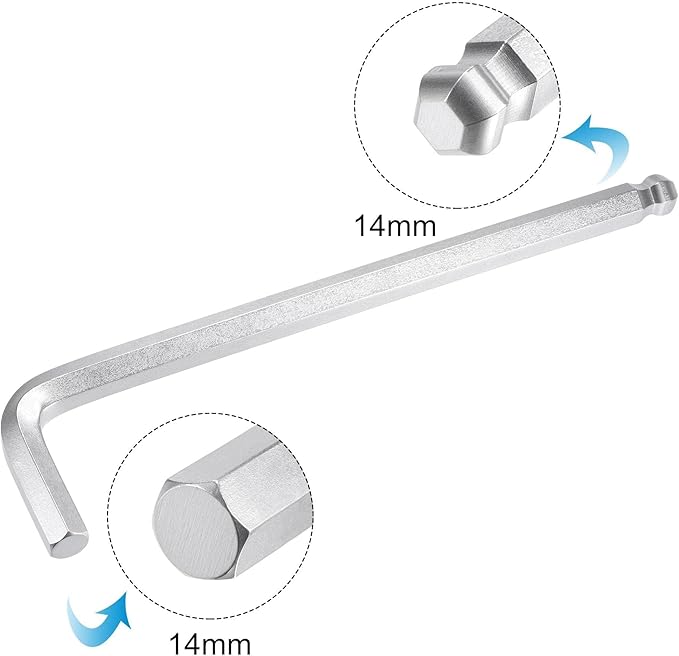 TOP-VIGOR 1Pc 14mm Ball End Hex Key Wrench, L Shaped Long Arm Allen Wrench for Household DIY, Professional Machine Repairing, CR-V