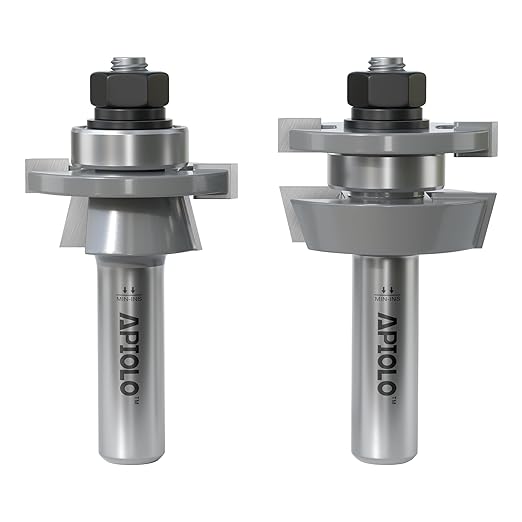 Professional 2PCS Shaker Style Rail and Stile Router Bits Set 1/2 Inch Shank, 3/8 Inch Cutting Depth, Up to 7/8 Inch Stock, Perfect Door Frame Shaper Cutters Raise Panel Making Router Bit Set