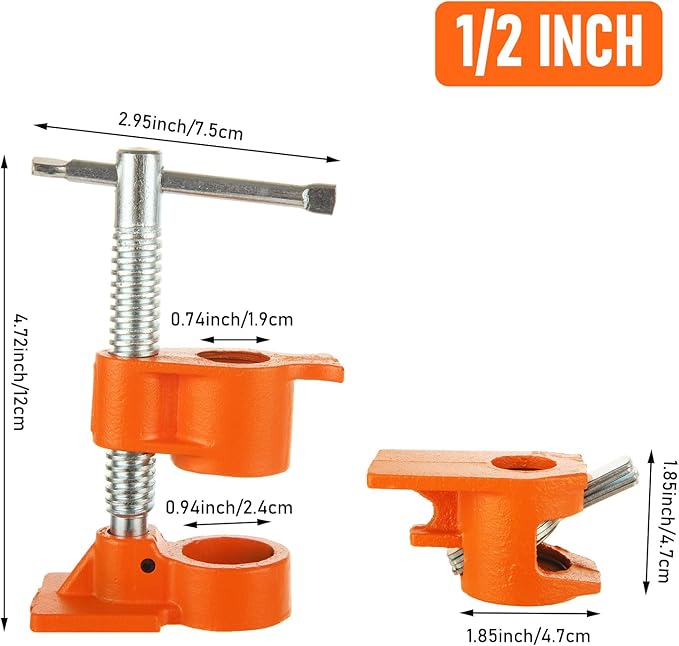 4PCS 1/2 Pipe Clamps for Woodworking Heavy Duty Wood Gluing Pipe Clamp Set Cast Iorn Pipe Clamp for 1/2 inch Pipe