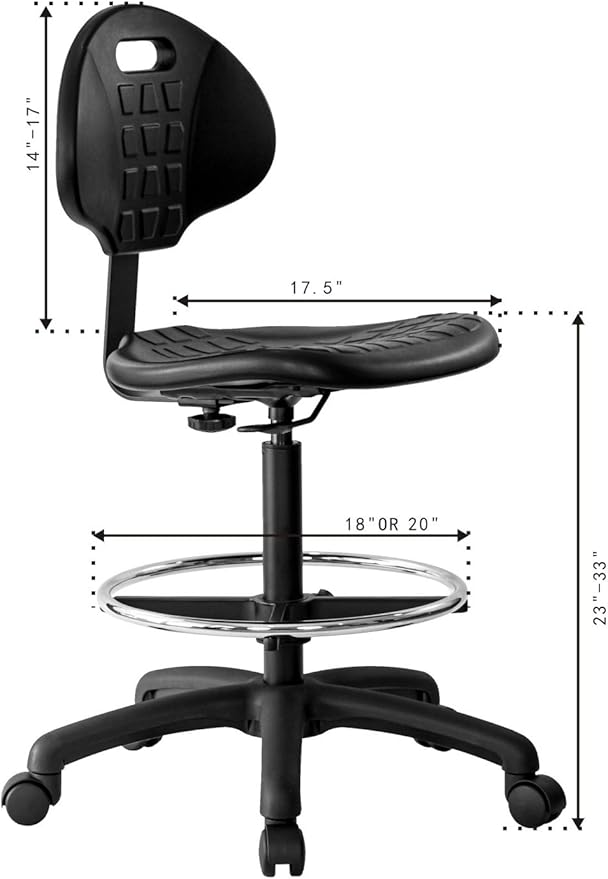 Chair Master (Tall Bench Stool, Standard Casters Easy to Clean! Ergonomic Polyurethane Drafting Stool. Seat Height Range 23"-33". Heavy Duty Adj. Footring. for Home Office Lab Workstation.