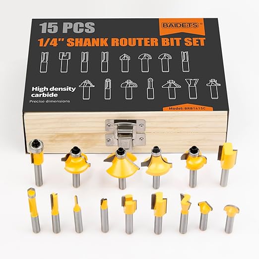 Router Bits Set 1/4 Inch Shank - BAIDETS 15 Pieces 1/4" Tungsten Carbide Router Bits, Woodwork Tools