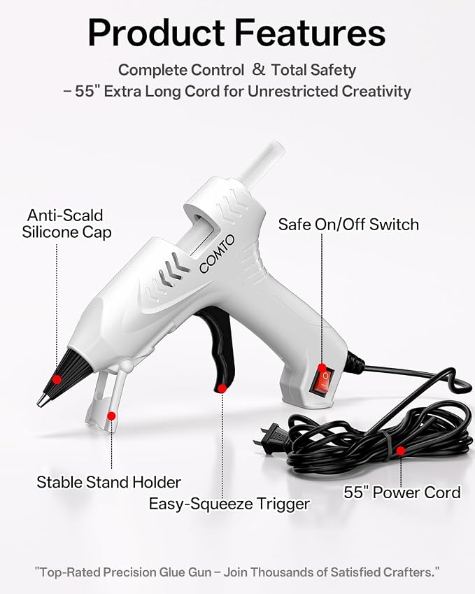 Mini Hot Glue Gun with 100 Glue Sticks, Precision Glue Flow, Extra-Long 55" Cord - Image 2
