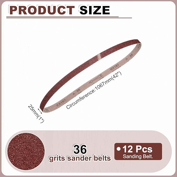 HARFINGTON 1 x 42 Inch Sanding Belts, 12 Pcs 36 Grits Aluminum Oxide Abrasive Belt Sander File Belt for Woodworking, Metal Polishing, Knife Sharpener
