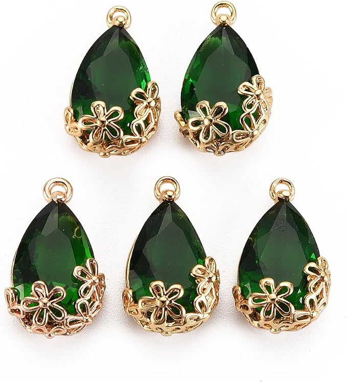 FASHEWELRY 50Pcs Faceted Teardrop Glass Charms Transparent Crystal Drop Pendants by FASHEWELRY