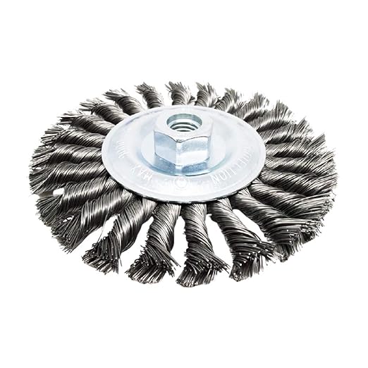 Benchmark Abrasives 6" x 5/8" Standard Twist Knot Wire Wheel with Arbor 5/8"-11 Thread for Weld Cleaning, Weld Spatter Removal, Stripping, Use with Angle Grinders - Carbon Steel
