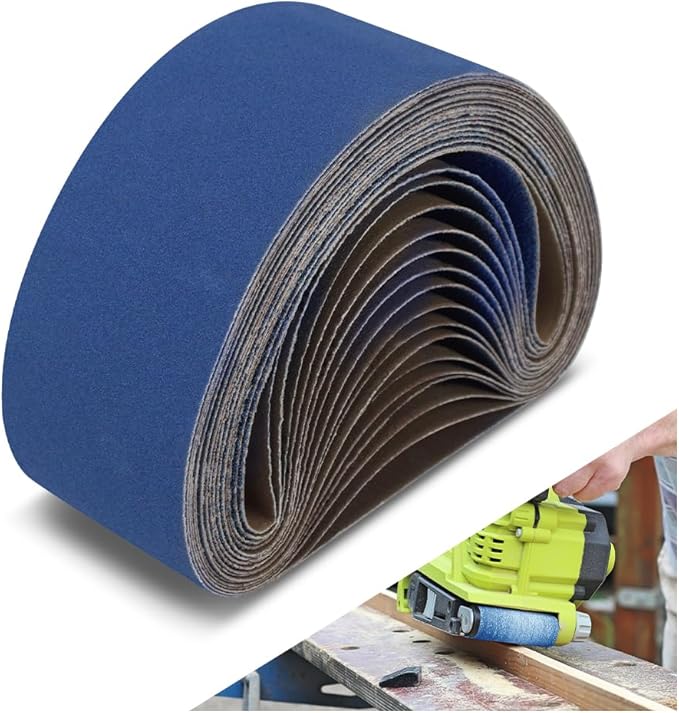 3 x 21 Inch Sanding Belts, 16 Pcs Assorted Grits (60/80/120/240), Zirconia Sanding Belts for Metal Polishing, Woodworking, Derusting