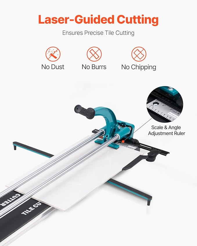 VEVOR Manual Tile Cutter, 48 inch Professional Porcelain Ceramic Tile Cutter, Double Rails with Tungsten Carbide Cutting Wheel, Anti-Skid Feet & Infrared Positioning for Home Industrial