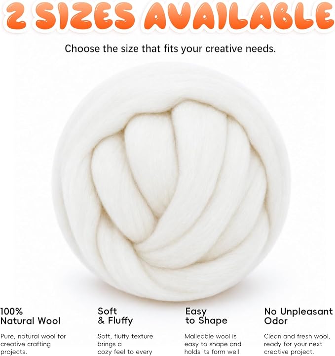1.76oz Wool Roving: Needle Felting Wool White Roving Wool Felting Supplies Pure - Image 7