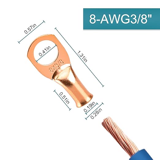 10PCS Battery Cable Ends, 8 Gauge Wire Connectors 3/8 Copper Wire Lugs, Bare Copper Eyelets with Heat Shrink Tubing by HOUSUN