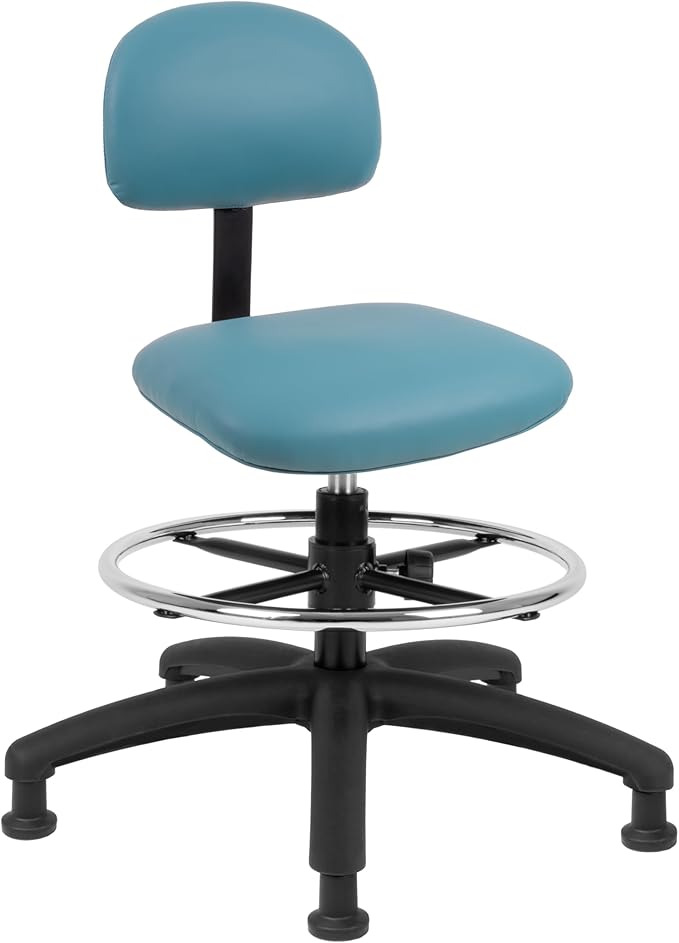 Chair Master FSS Series Square seat Mid-Stool (19"-27") seat height chair. Fabric Vinyl-for Office, Garage, Desk, Shop, Computer, Doctor, Medical, Easy to Clean! 18" Footring (Aqua, Mid Stool, Glides)