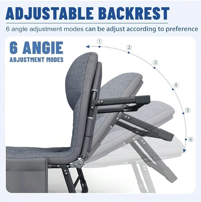 Camping Cot Recliner Portable Folding Bed with Pillow Adjustable Backrest Heavy Duty Frame for Sleeping Travel Office Indoor Outdoor Use (Medium(70in))