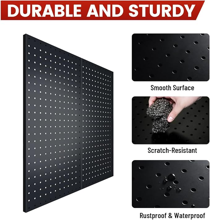 Pegboard, Metal Peg Board, Pegboards Wall Organizer with 76 Pcs Hooks, Sturdy Peg Board for Garage Tool Organization, Home & Office Wall Decoration (Black, 4 Pack)