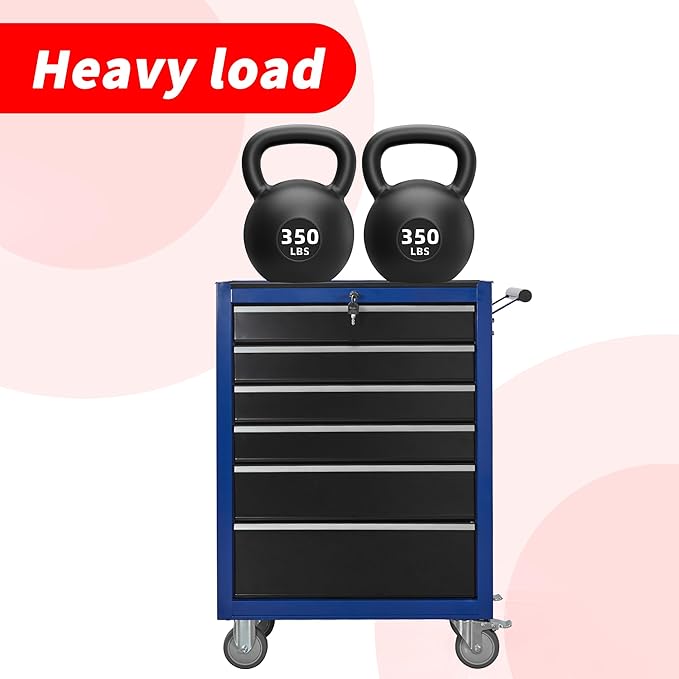 6-Drawer Rolling Tool Chest Cabinet, Large Capacity Metal Tool Box with Wheels and Keyed Locking, Roll Around Storage Organizer Tool Cart for Garage, Warehouse, Work Shop (Blue)