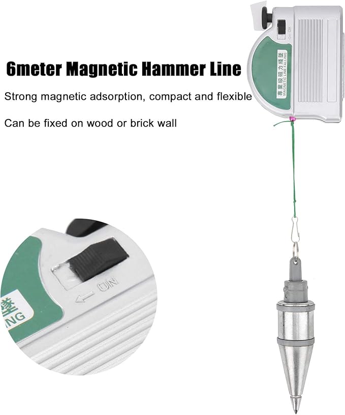 Plumb Bob, Alloy Steel Vertical Measuring Tool, Plumb Bob with Magnetic Recoil Cord Box for Woodworking (6 Meters)