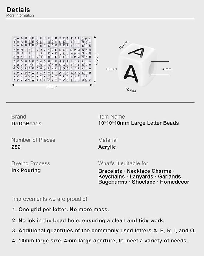 DoDoBeads 252 Pcs 10x10mm Large Square Letter Beads, Jumbo Letter Charms - Image 5