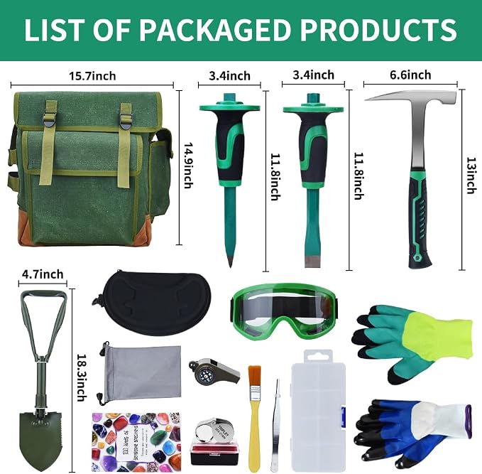 16-Piece Geological Rock Hammer Kit, Portable 32-ounce Hammer and Chisel - Image 2