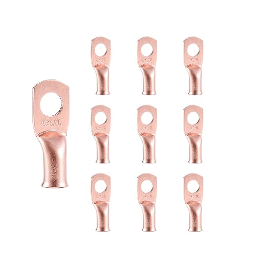 10pcs 6 AWG-5/16”(M8) Ring Terminals 6 Gauge Copper Wire Lugs Battery Cable Ends Heavy Duty Battery Cable Terminal Connectors