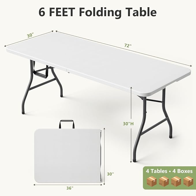 Folding Table 4 Pack, 6 FT Foldable Plastic Table - Image 3
