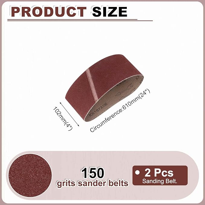 HARFINGTON 4 x 24 Inch Sanding Belts, 2 Pcs 150 Grits Aluminum Oxide Abrasive Belt Sander File Belt for Woodworking, Metal Polishing, Knife Sharpener