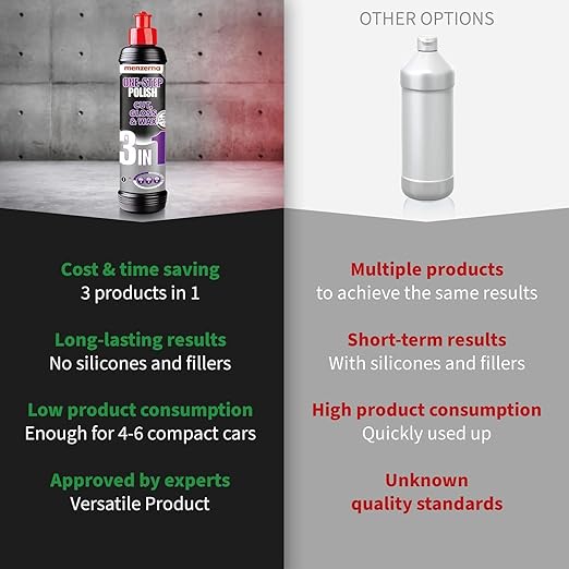 menzerna One-Step Polish 3in1 I Medium Cut Polish with High Gloss Finish & Seal in One I Buffing & Polishing Compound for Car Maintenance I Swirls, Holograms & Scratches I Car Body Repair I 16 fl oz.