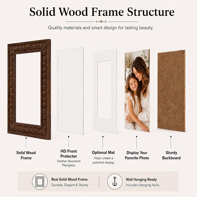 Solid Wood 8x10 Picture Frame Beaded Frame - Image 4