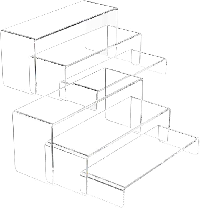 NIUBEE Acrylic Display Riser, 2 Set Clear Rectangular Stands by NIUBEE