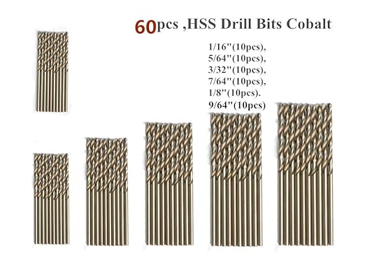 60PCS, (1/16"-9/64"), M35 Cobalt Drill Bits