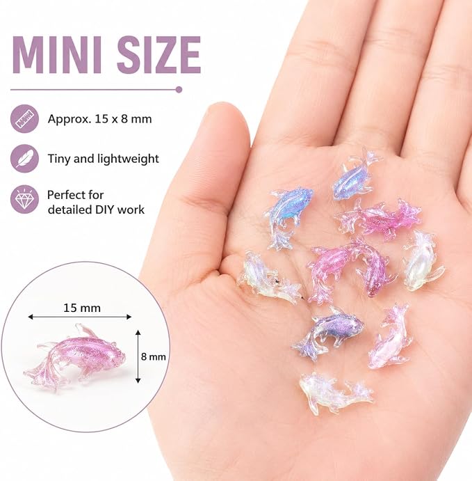 100Pcs Colorful Mini Shiny Miniature Resin Goldfish Figurines, Mermaid Fish - Image 4