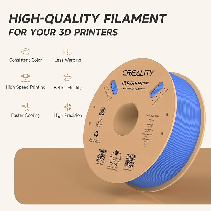 Official Creality Hyper PLA Filament 1.75mm, High Speed PLA 30-600mm/s 3D Printer Filament, Dimensional Accuracy +/-0.02mm, Fit Most FDM 3D Printers，1KG(2.2lbs) Spool Blue